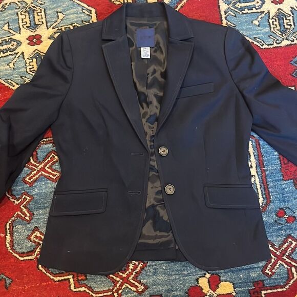 J Crew Women’s Navy Blue 100% Wool Two Button Lined Blazer Jacket - Picture 3 of 13